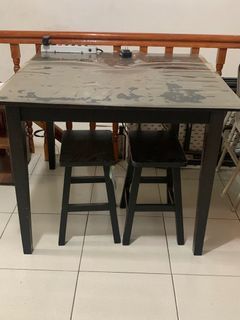 Wooden Dining Table with 2 stool chairs