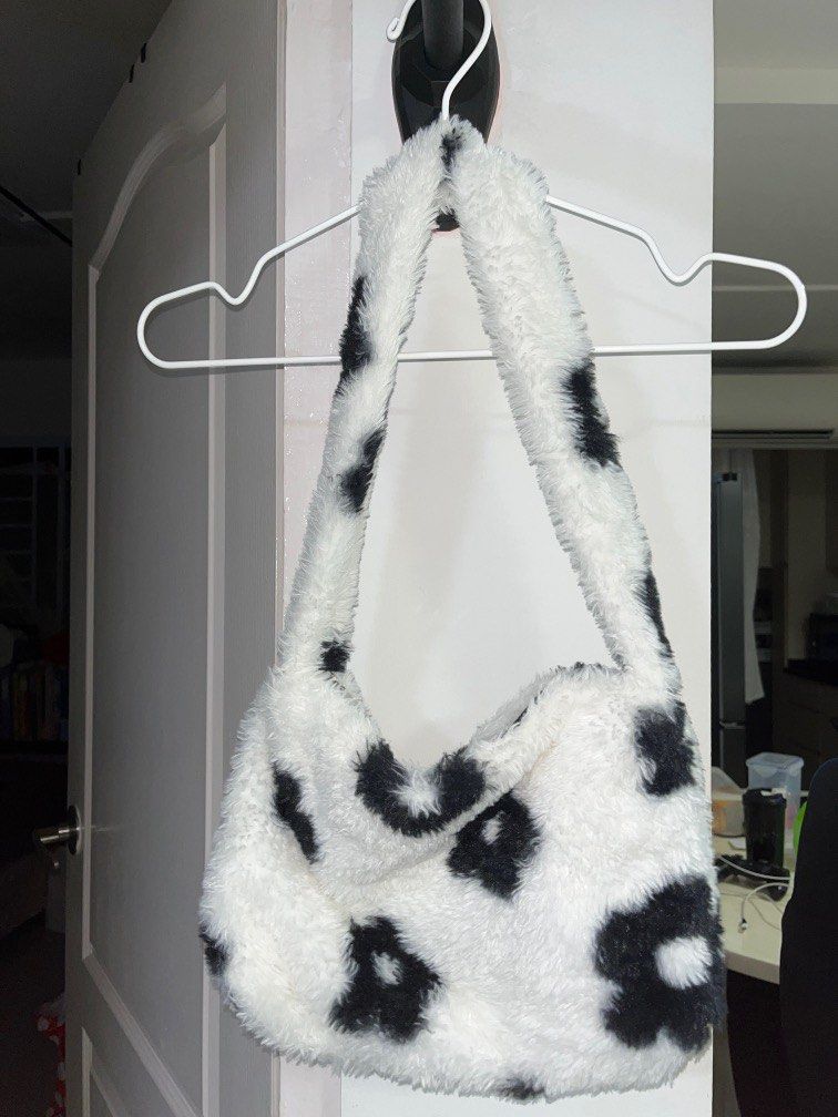 Black and white flower bag fluffy sales