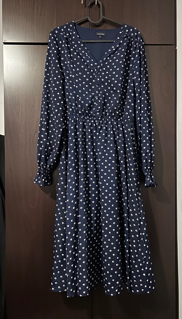 Zalora Navy Polka Dress Women s Fashion Dresses Sets Dresses