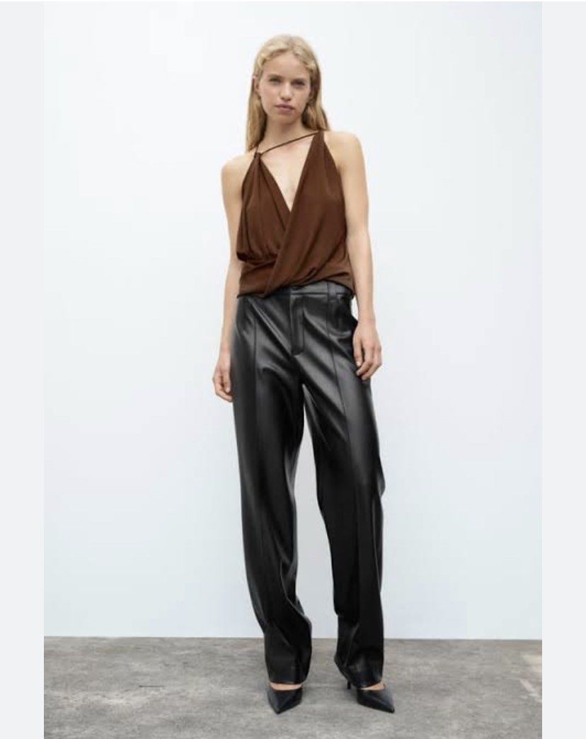 Zara brown drape top, Women's Fashion, Tops, Blouses on Carousell