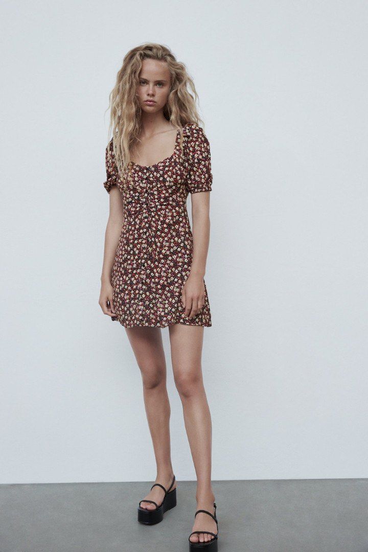 Zara Floral Button Down Puff Dress Women s Fashion Dresses