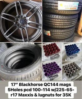 17” Blackhorse QC144 Mags 5Holes pcd 100-114 w/225-65-r17 Maxxis and lugnuts for 35K