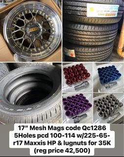 17” Mesh code QC1286 mags 5Holes pcd 100-114 w/225-65-r17 Maxxis & lugnuts for 35K