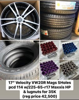17” Velocity VW20R Mags 5Holes pcd 114 w/225-65-r17 Maxxis & Lugnuts for 35K