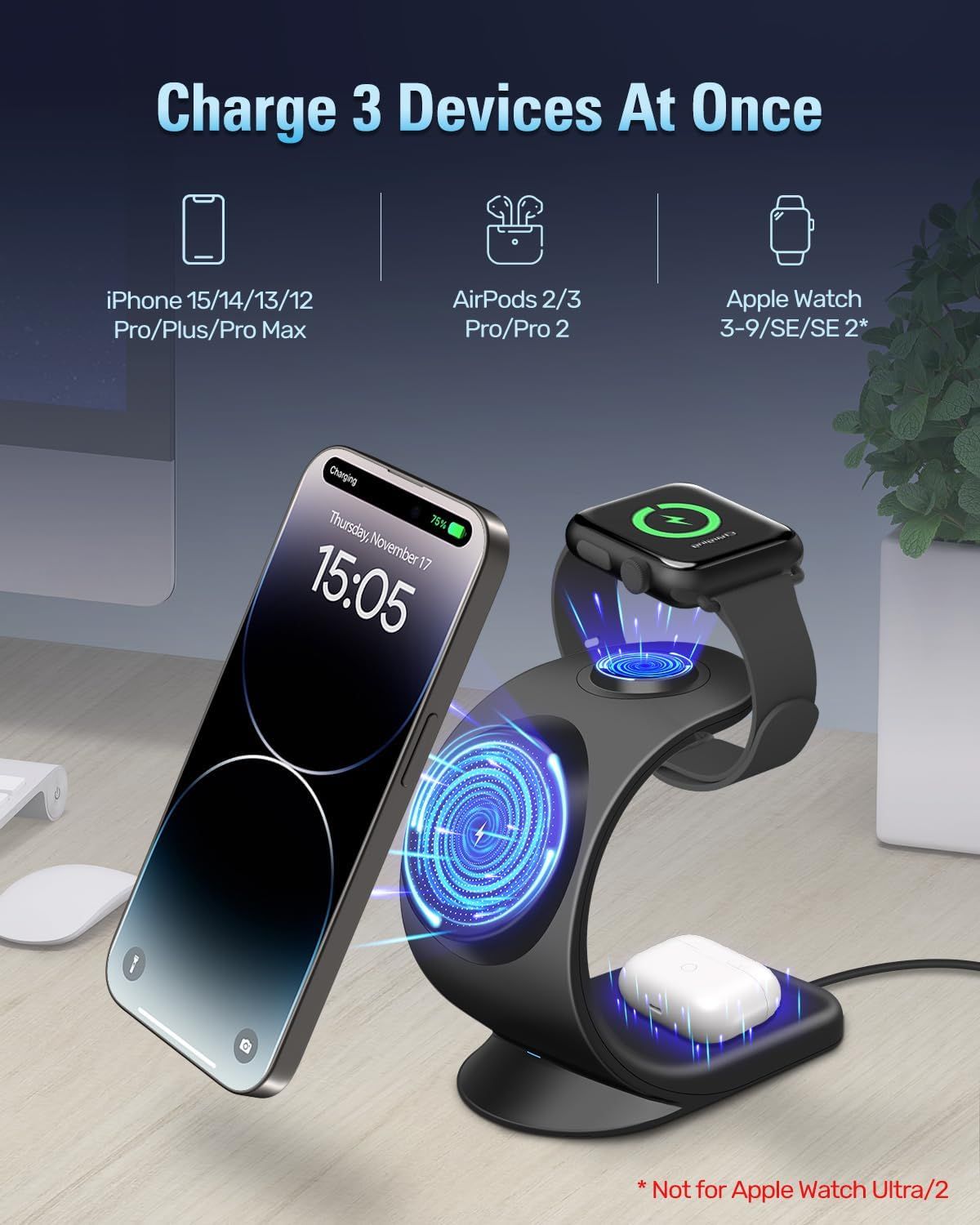 3 in 1 Magnetic Wireless Charger, with 20W Adapter, Neluxfe