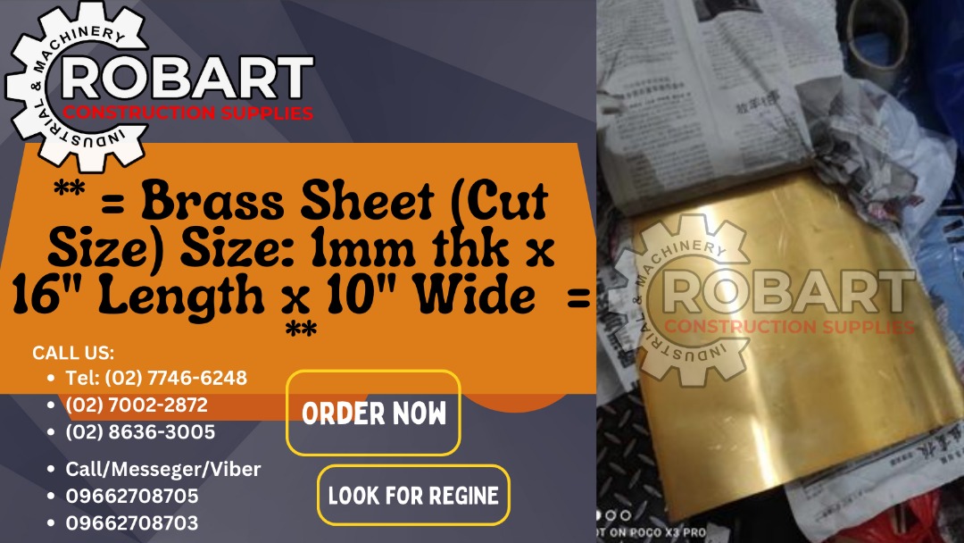 Brass Sheet (Cut Size) Size 1mm thk x 16" Length x 10" Wide