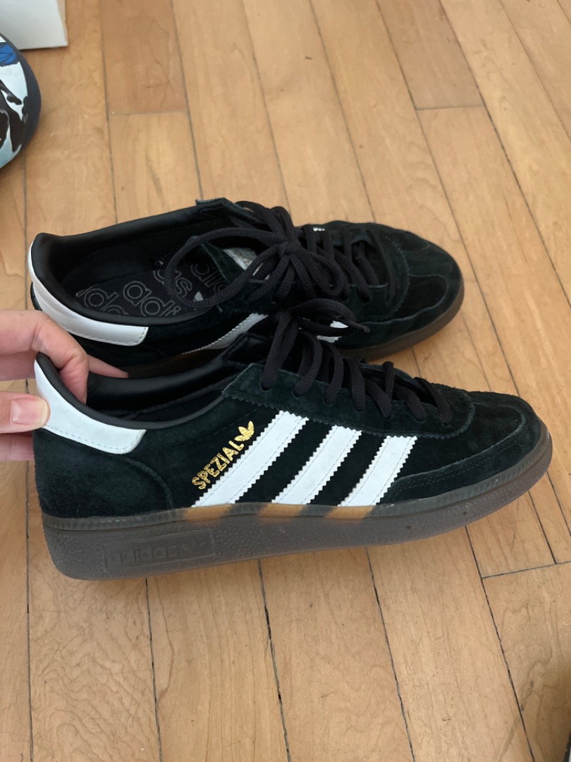 Adidas black top suede sneakers