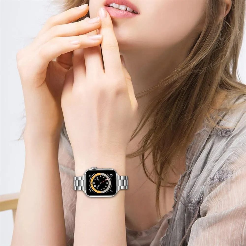 Apple Watch Compatible Slim Stainless Steel Watch Strap Series 9 8