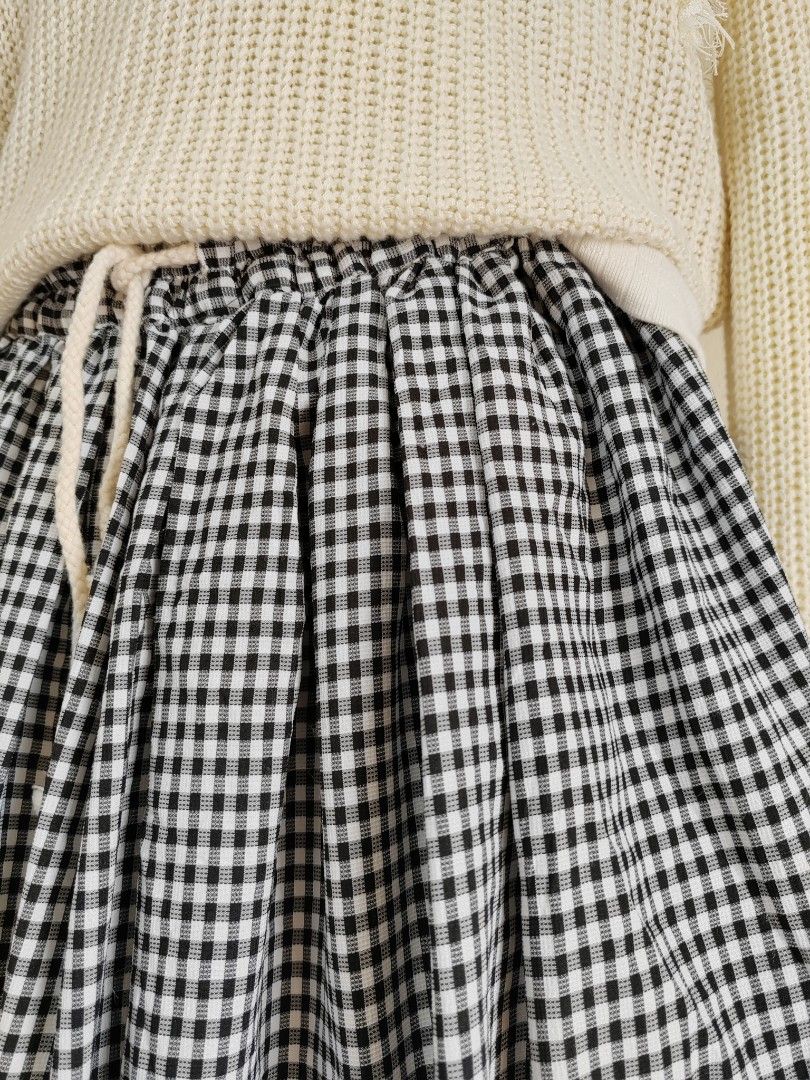 Black White Retro Checkered Skirt Women s Fashion Bottoms