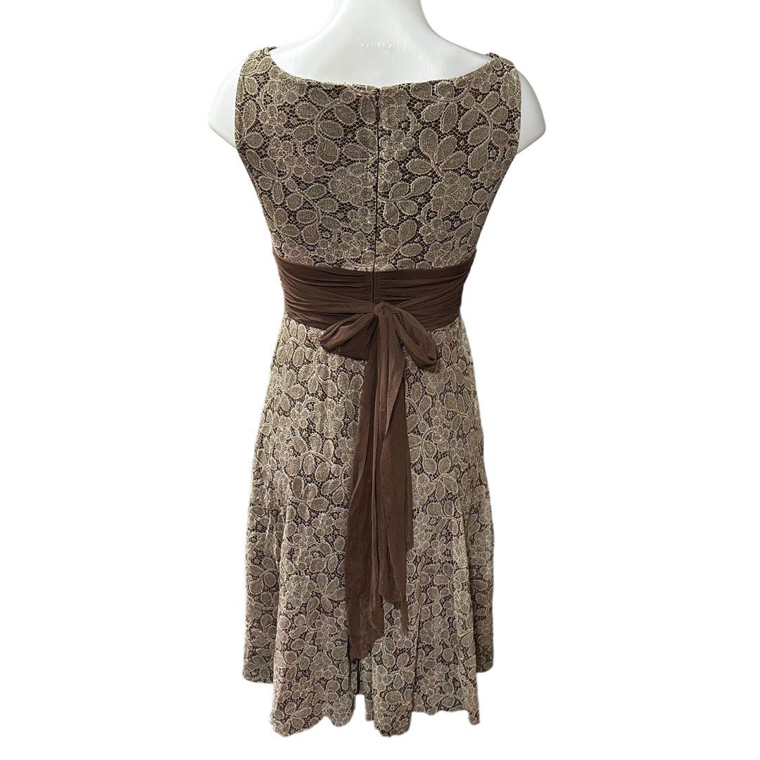 BRAND NEW DRESSBARN satin gown prom lace sleeveless brown cocktail