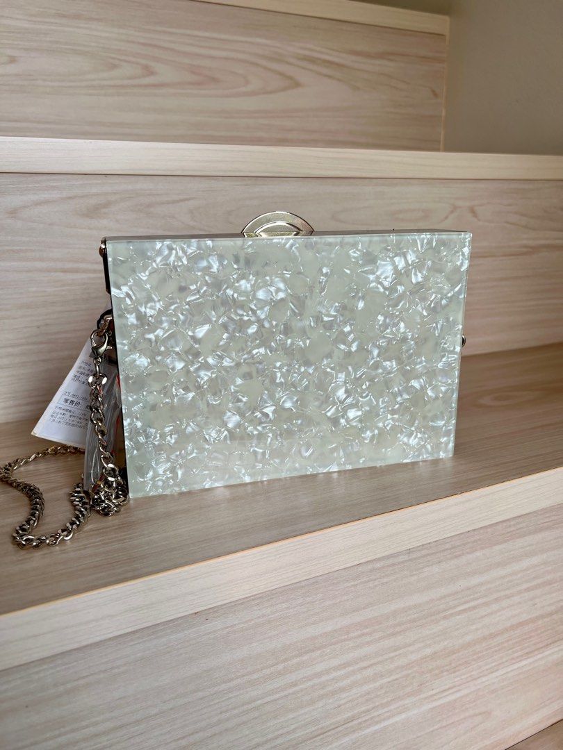 Brand new Zara clutch metal gold pearl party