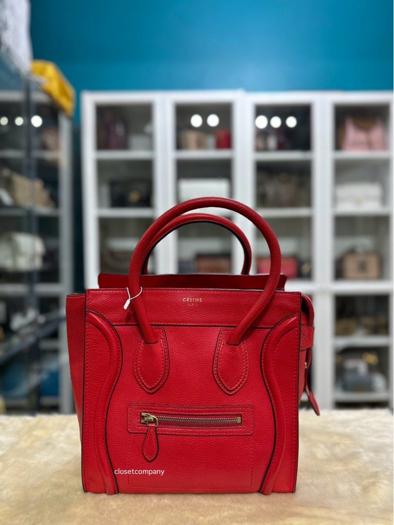 Celine Red Calfskin Leather Micro Luggage Tote Bag Luxury Bags Wallets on Carousell