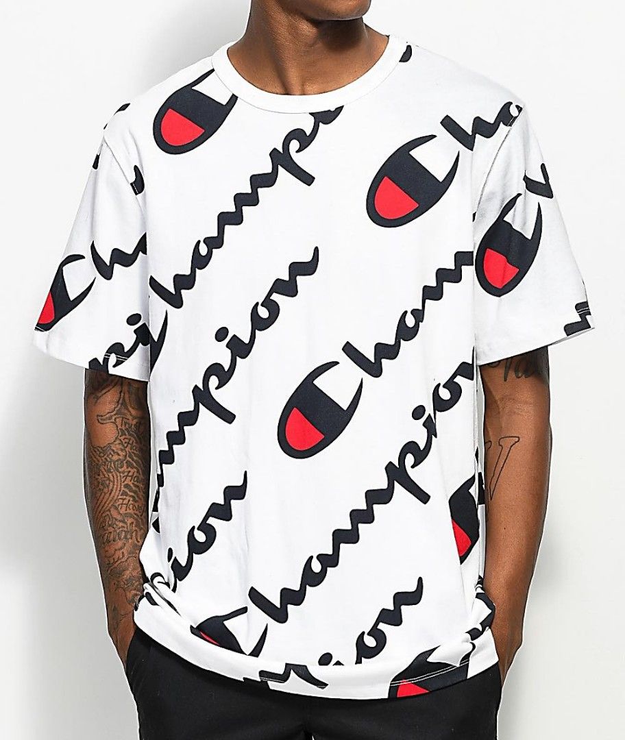 All over script on sale champion shirt