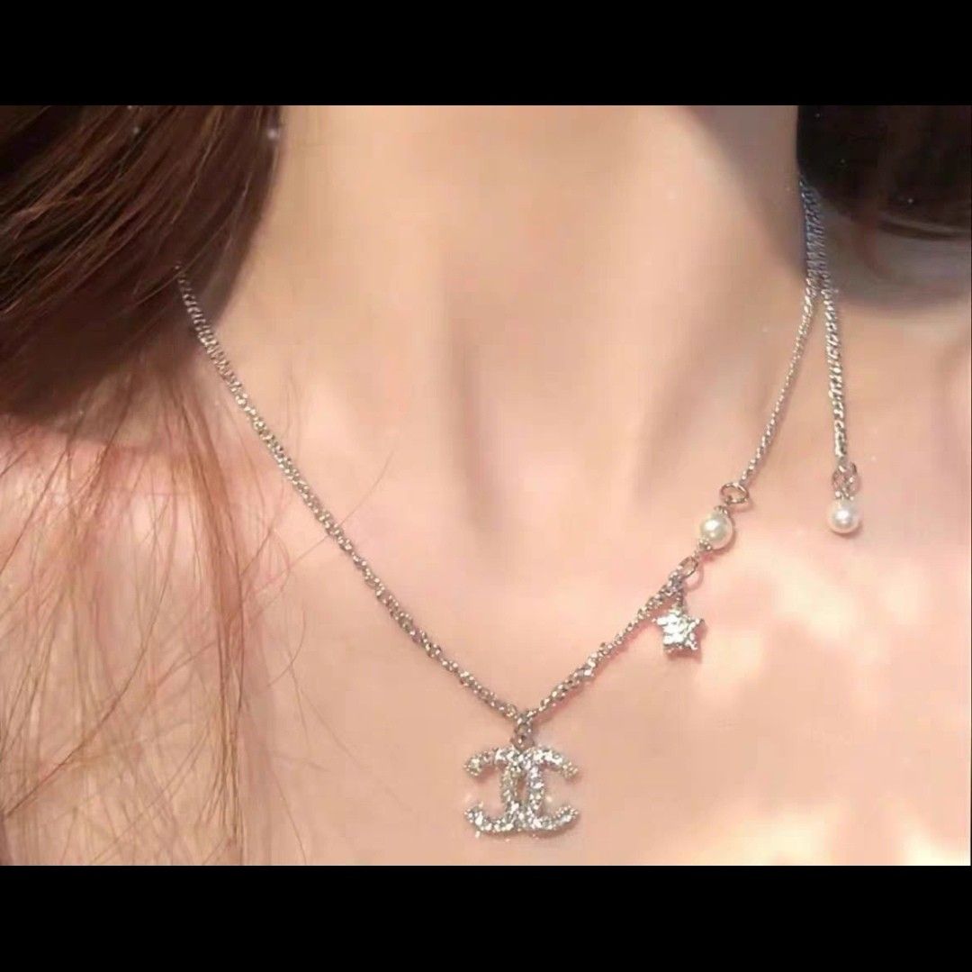 Chanel Classic CC Logo silver Necklace with Star