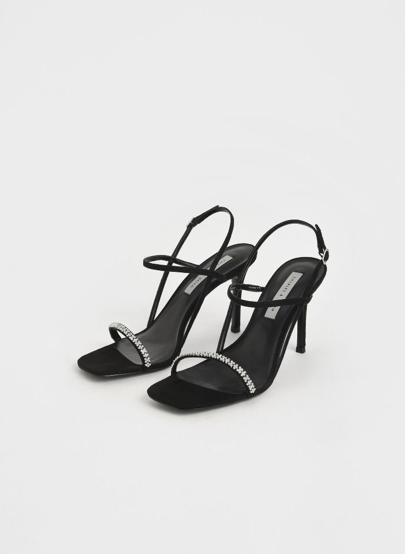 Black Pearl Embellished Strappy Sandals - CHARLES & KEITH TH