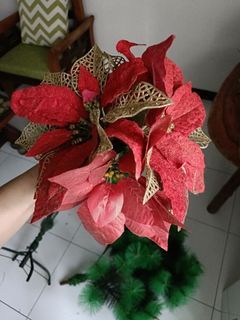 Christmas Decor Flowers - Red & Gold