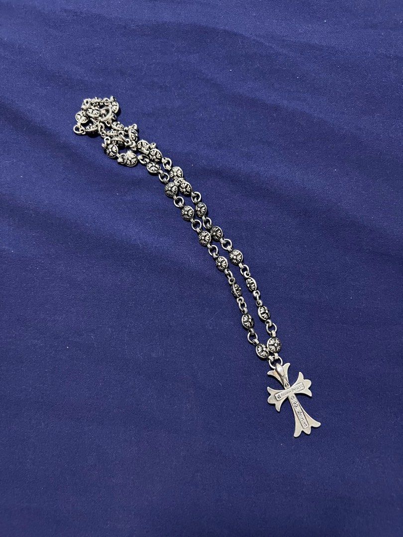 CHROME HEARTS Cross Baby Phat Charm Choke Chain Rosary Silver Necklace  #C263 | eBay