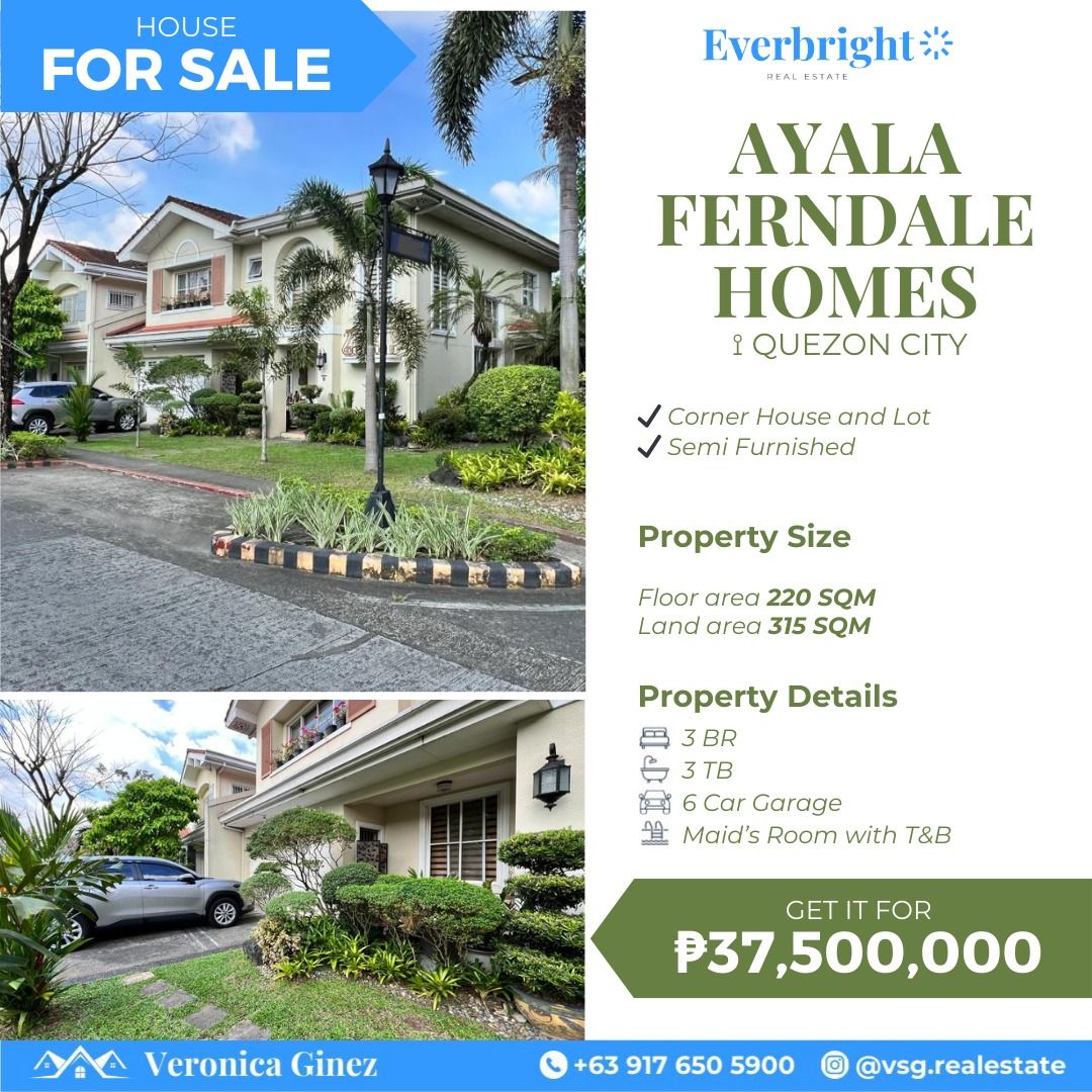 Corner House and Lot for Sale in Ayala Ferndale Quezon City (near