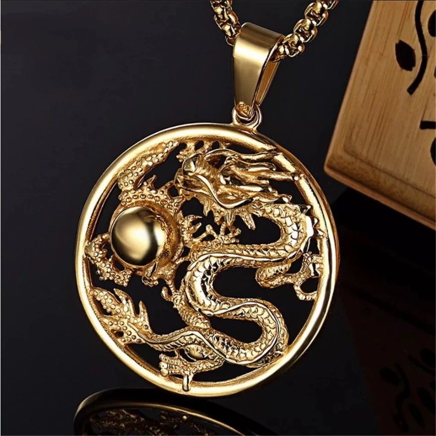 Gold chinese dragon best sale necklace