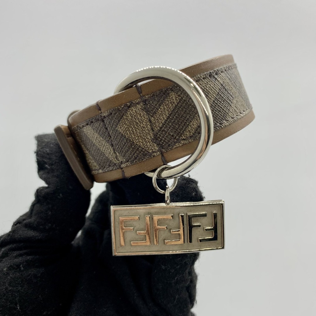 FENDI BAC016 BROWN ZUCCA PET DOG COLLAR 237044166 WE