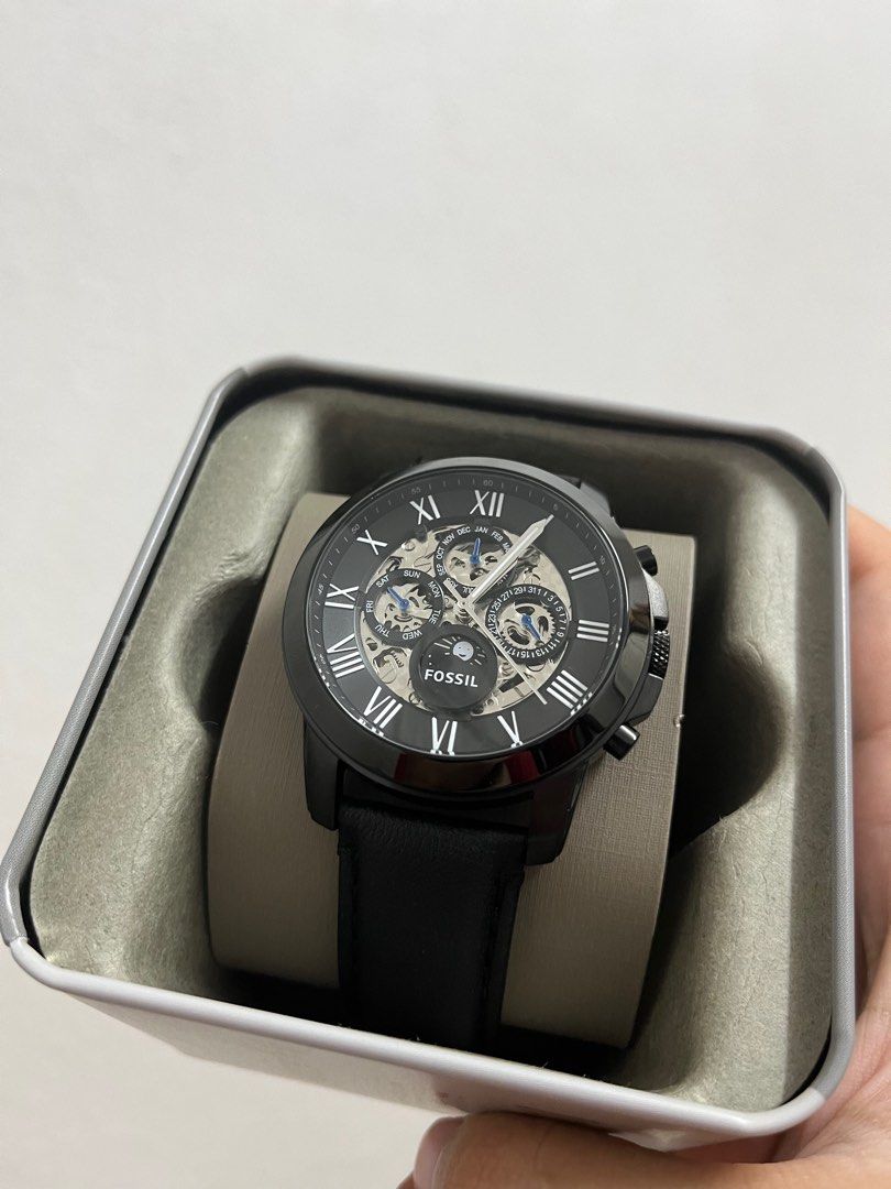 Grant automatic black shop leather watch