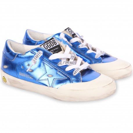 GOLDEN GOOSE Metallic Effect Logo Sneakers in Blue Babies Kids