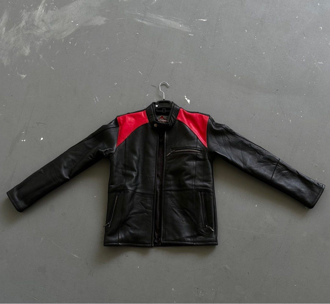 Red and black best sale leather motorcycle jacket