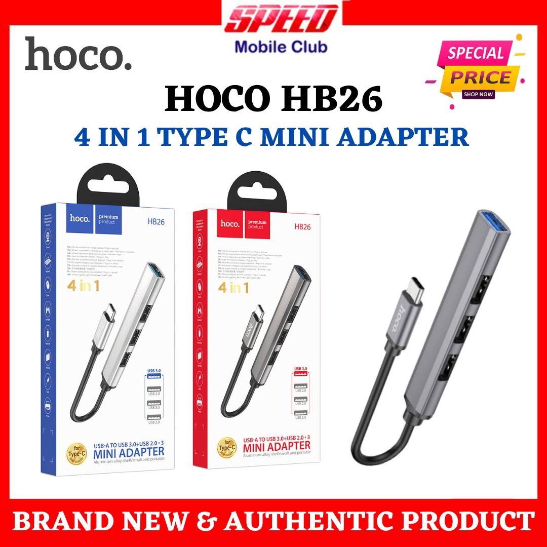 Hoco HB26 TypeC hub 4in1 Adapter USB3.0+USB2.0*3 Brand New Store