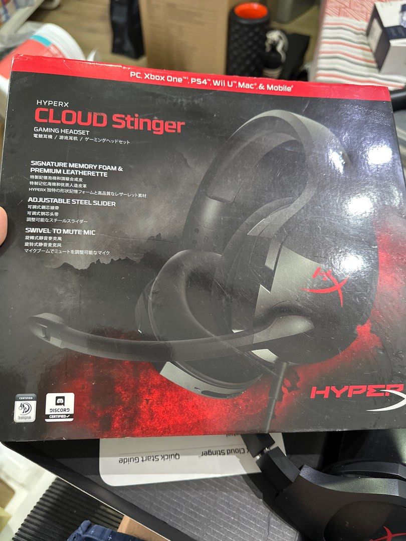 Hyperx cloud stinger (Category: Headphones & Headsets) located in Singapore. Submitted by jabezzzz_ (Listing ID 1277685528, Image 1). Description: sound and mic no damages or issues Ear cushion disintegrated and broke down so removed headband cushion is deteriorating swivel to mute mic works well Headband steel slider works fine volume slider works fine everything else works well What you see is what you get, negotiable.