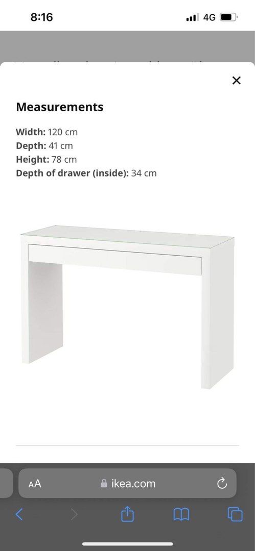 Malm dressing table best sale measurements