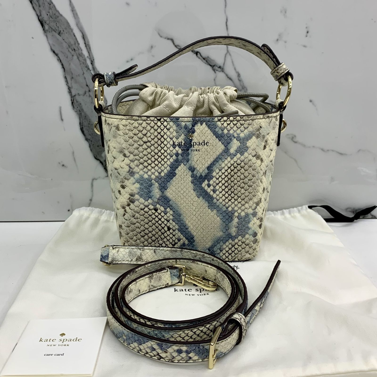 KATE SPADE BLUE WHITE PYTHON SNAKE SKIN 2 WAY MINI BUCKET SHOULDER BAG 237045820 AL