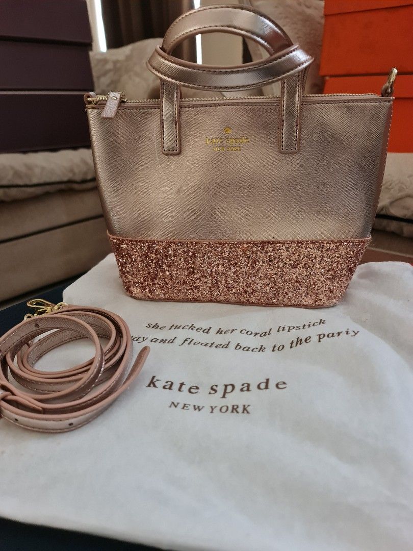 Rose gold glitter kate spade purse hot sale