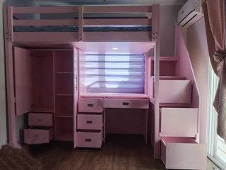 Loft bed with cabinet ,table and step drawers