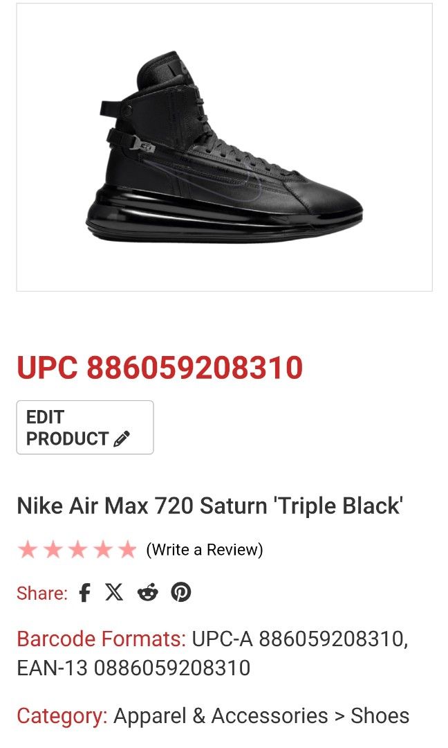 Nike Air Max 720 Saturn Triple Black 10 us men 44 eur Men s