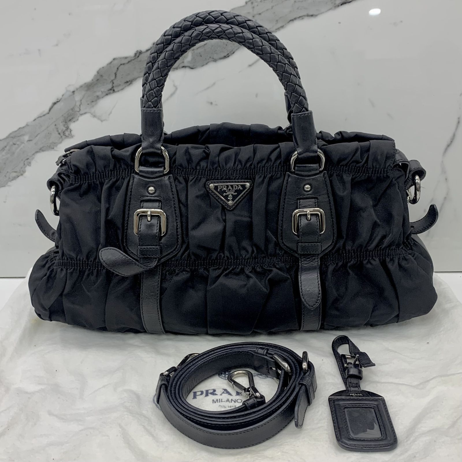 Prada braided sales handle bag