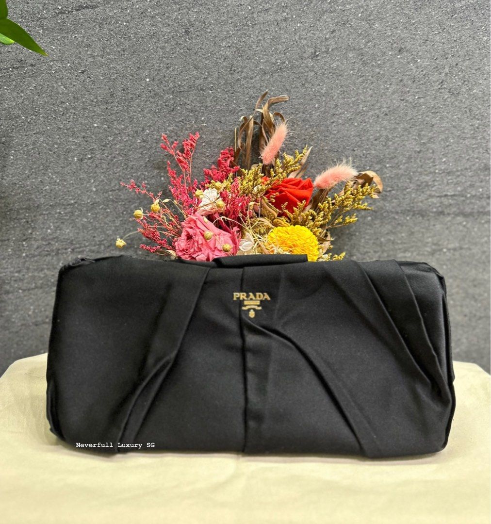 Prada Black Satin Raso Vero Clutch Luxury Bags Wallets on