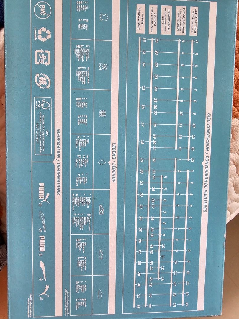 Puma store conversion chart
