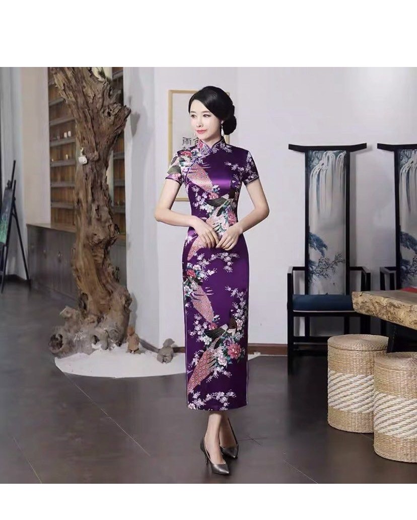 Purple Adults women chinese new year dress modern cheongsam dress
