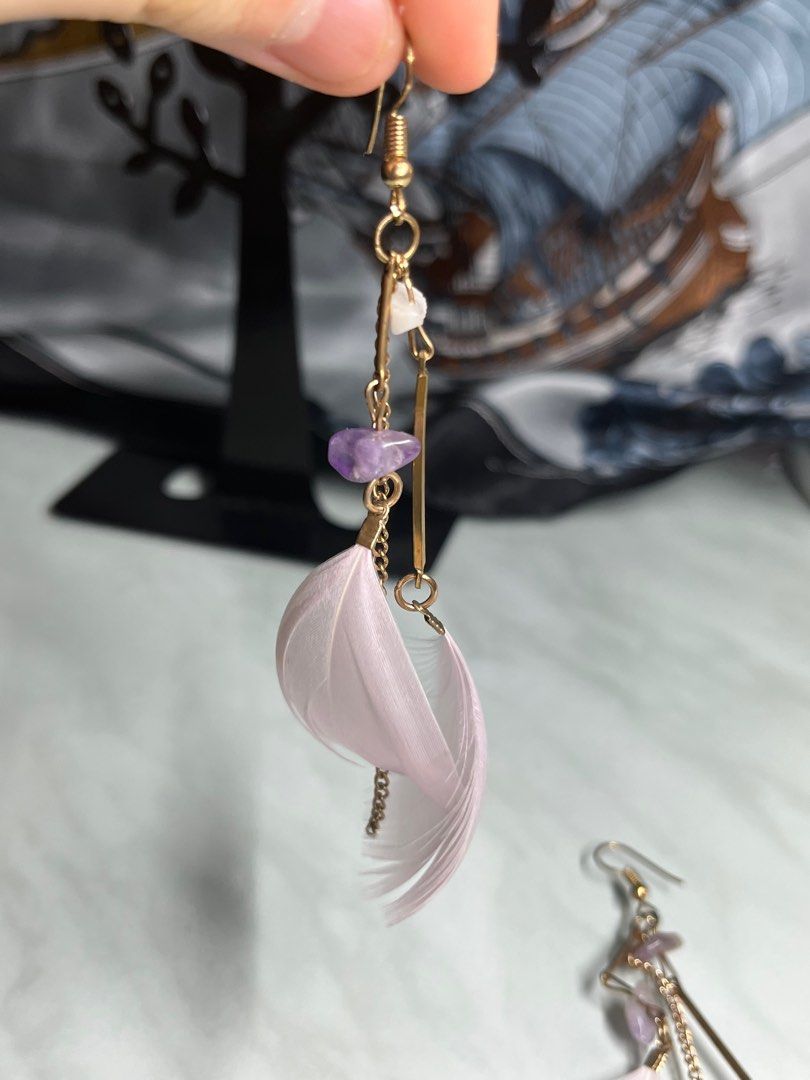 Purple gemstone dangly gold earrings Women s Fashion Jewelry