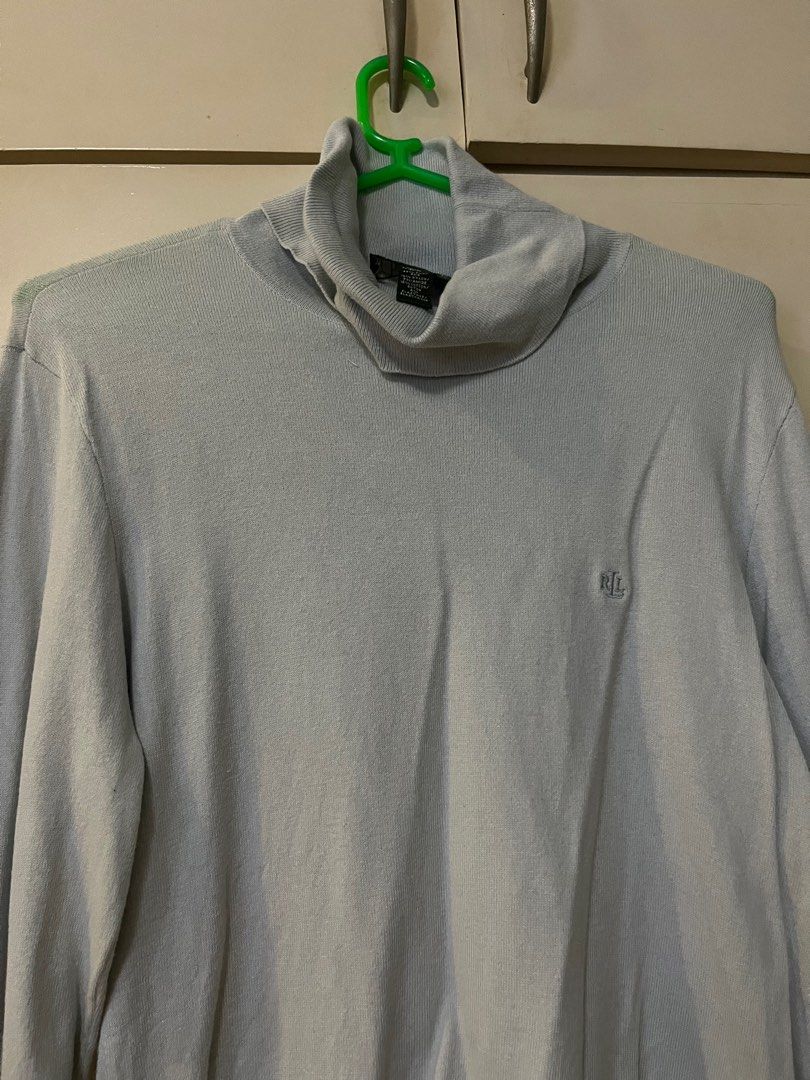 Ralph Lauren Turtle Neck Top (Category: Longsleeves) located in Caloocan City. Submitted by driecloset (Listing ID 1220420191, Image 1). Description: thrifted size: M-L (my waistline is 31 and still has space/not fitted) color: powder blue price is negotiable .