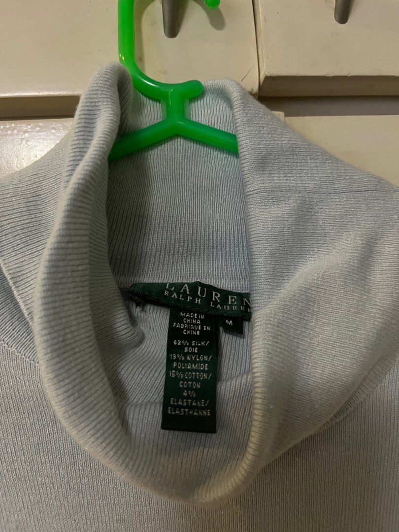 Ralph Lauren Turtle Neck Top (Category: Longsleeves) located in Caloocan City. Submitted by driecloset (Listing ID 1220420191, Image 2). Description: thrifted size: M-L (my waistline is 31 and still has space/not fitted) color: powder blue price is negotiable .