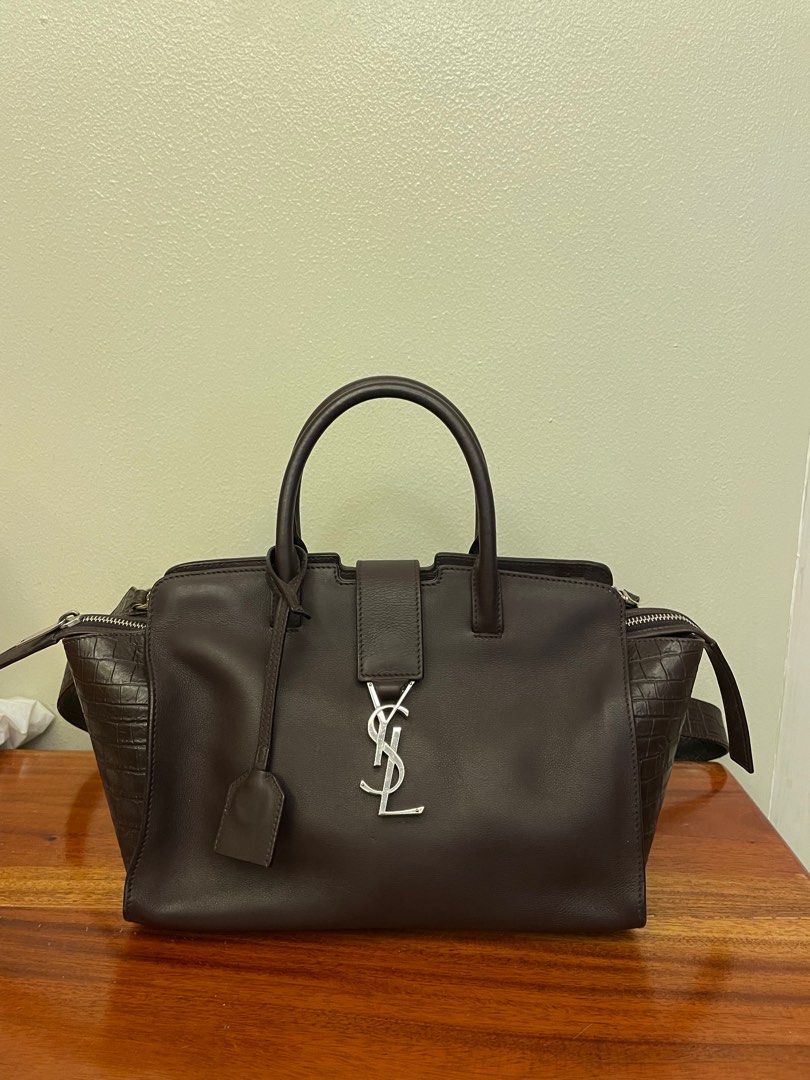 SAINT LAURENT Smooth Calfskin Crocodile Embossed Baby Monogram