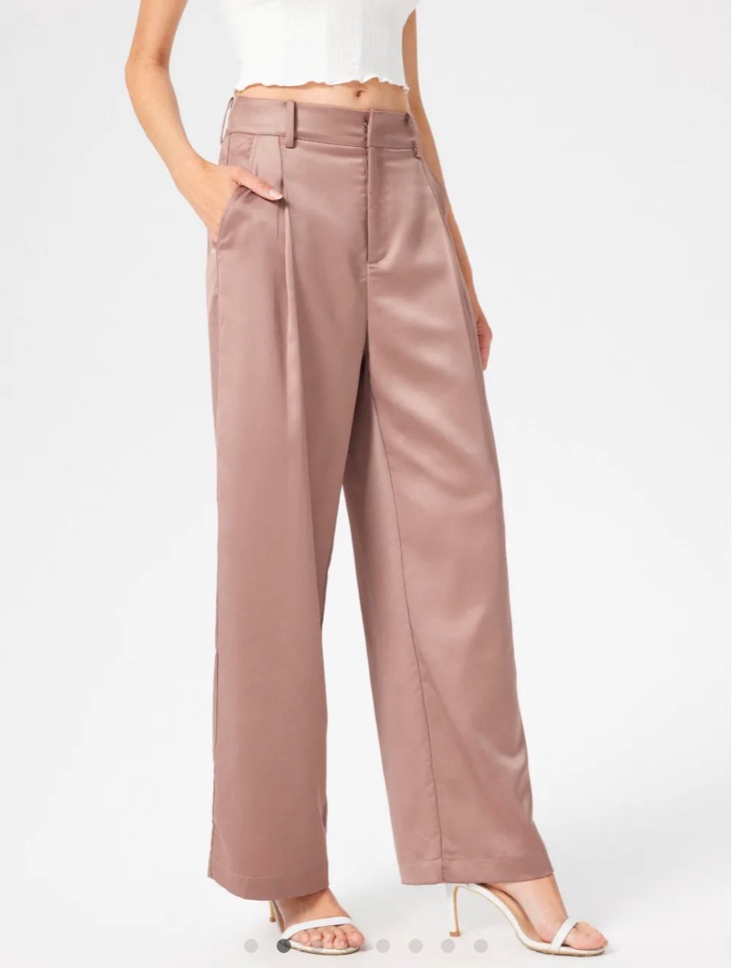 High Waist Pleated Wide Leg Pants - Cider