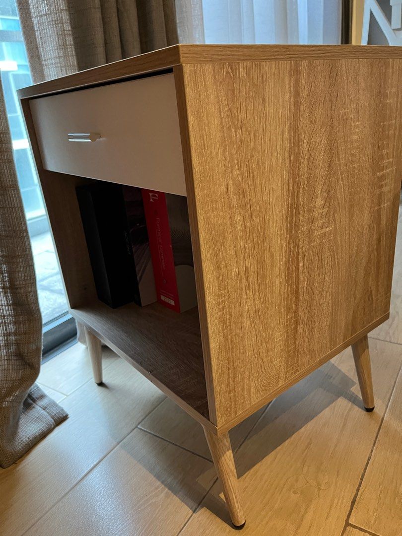 Scandinavian Side Table (Category: Tables & Sets) located in Muntinlupa City. Submitted by pennysy (Listing ID 1277748410, Image 2). Description: Side table with one drawer Stylish and spacious storage Size: 48 x 42 x 61 cm (LWH) RFS: lipat bahay Pick up at Sucat Muntinlupa.