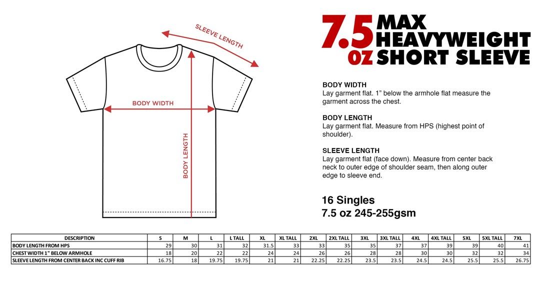 7.5 oz Max Heavyweight Short Sleeve - Standard Tall Sizes