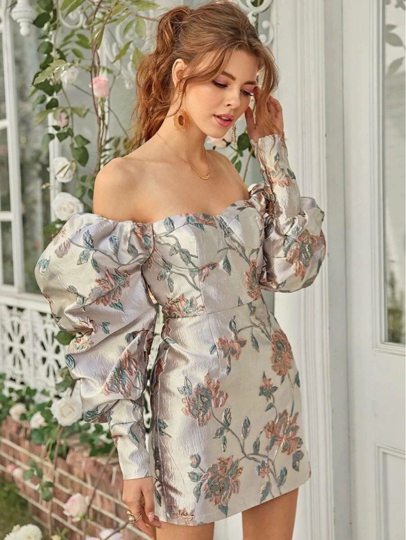 Shein Jacquard satin dress (Category: Evening dresses & gowns) located in Makati City. Submitted by out_fits (Listing ID 1277786508, Image 1). Description: Never use big for me. no more tag. medium fits 28-33 waistline .