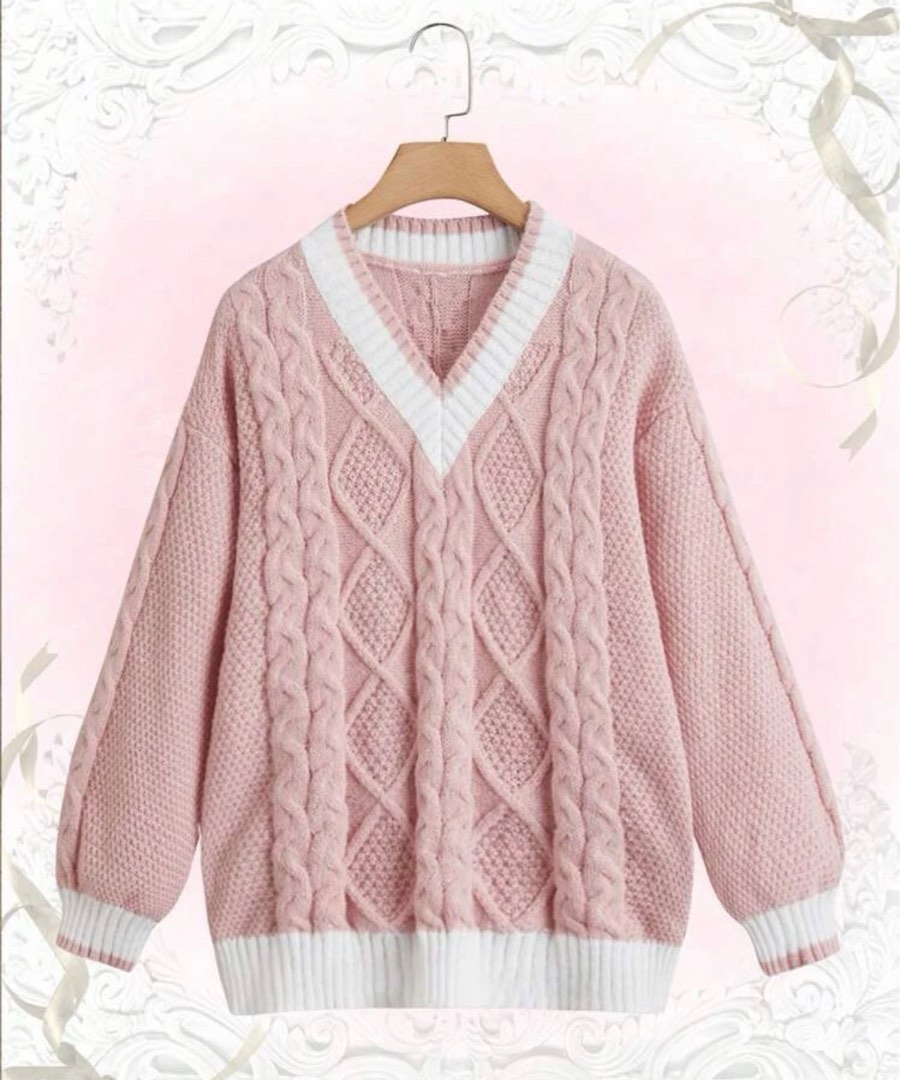 Shein Romwe V Neck Drop Knitted Shoulder Sweater Women s Fashion
