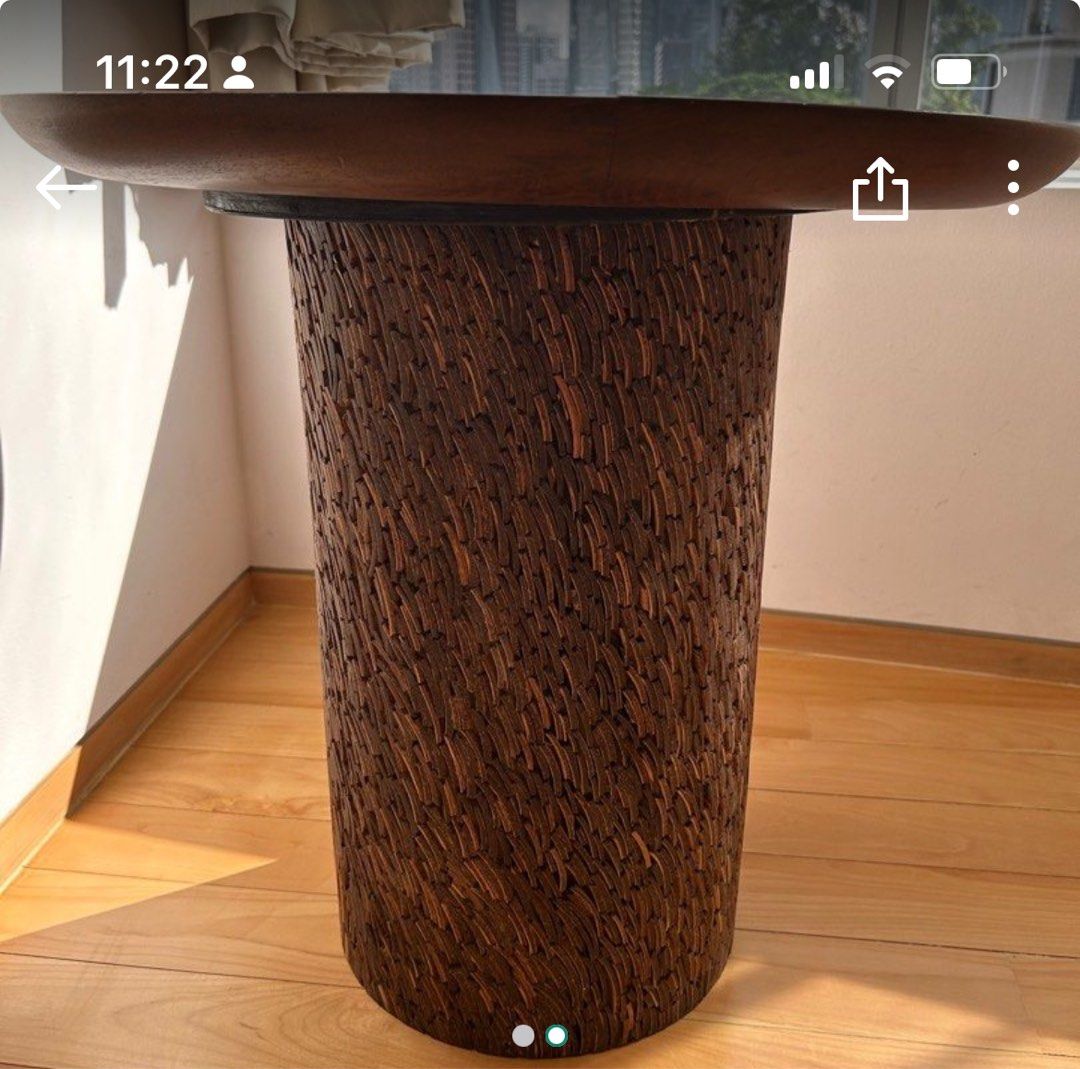 Solid wood side table (Category: Tables & Sets) located in Singapore. Submitted by soubski (Listing ID 1277782938, Image 2). Description: Solid wood side table measures 58cm the and 60cm diameter. Would make good bedside table or side table. Please arrange pick up .