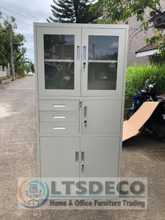 STEEL CABINET WITH GLASS TOP OFFICE FURNITURE AND PARTITION