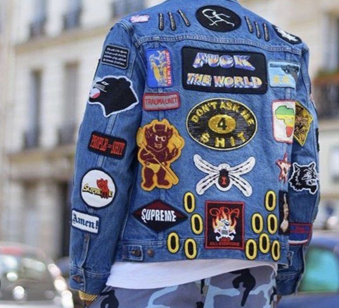 Supreme 2018 F K THE WORLD patches denim jacket Men s Fashion